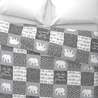 Elephant wholecloth - You are loved forever.  - grey&white  