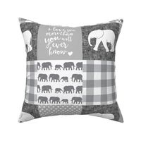 Elephant wholecloth - I love you more than you will ever know - patchwork - plaid - grey and white