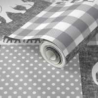 elephant wholecloth - plaid and polka dots - grey and white