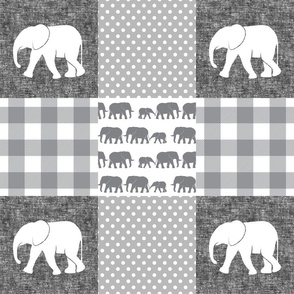 elephant wholecloth - plaid and polka dots - grey and white