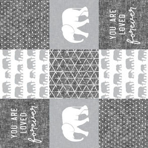 Elephant wholecloth - You are loved forever.  - grey&white  (90)