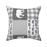 elephant wholecloth - plaid and polka dots - grey and white (90)
