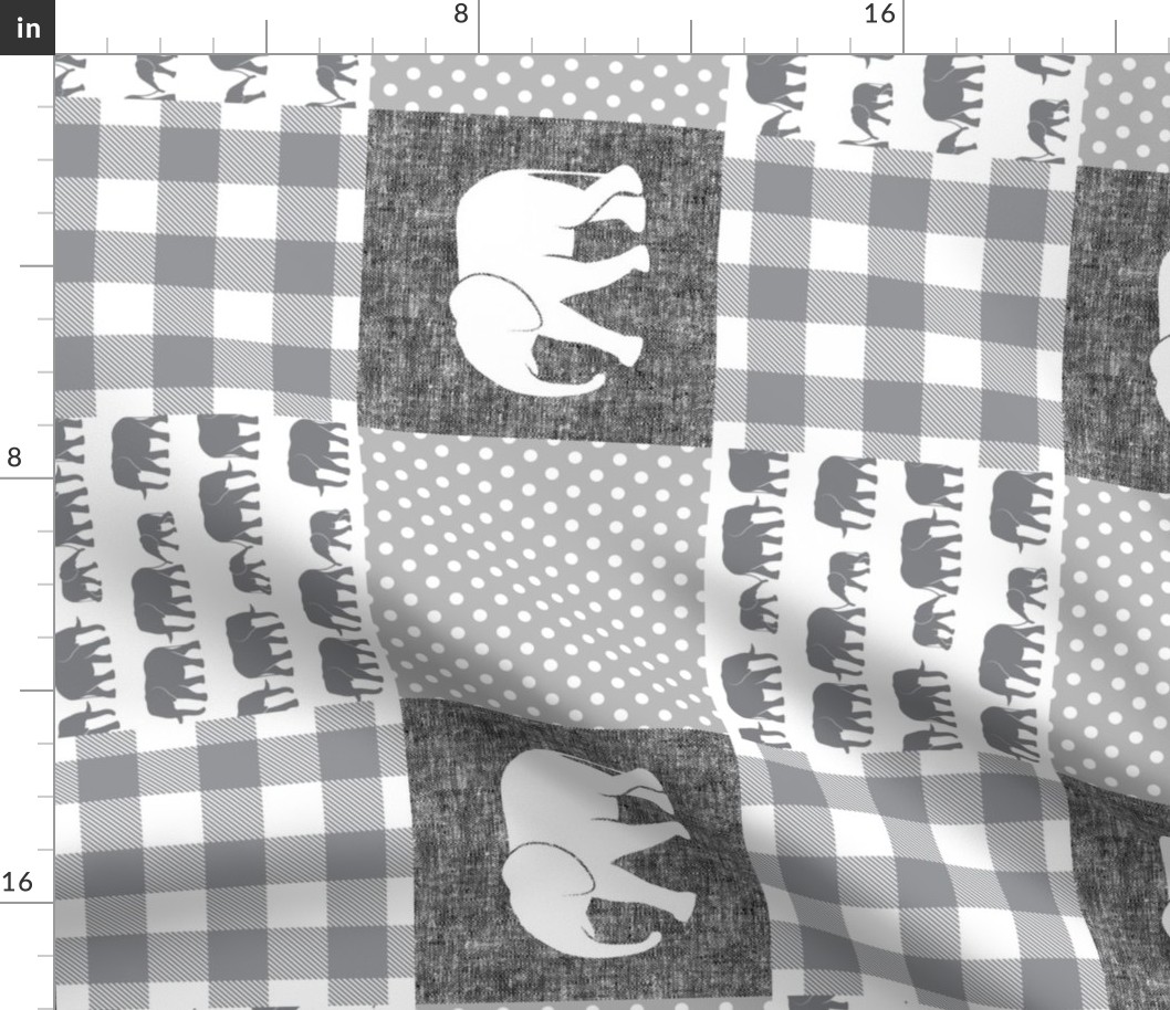 elephant wholecloth - plaid and polka dots - grey and white (90)