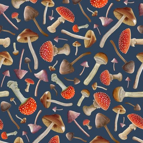 Marvelous Magic Mushroom Scatter on Navy Blue