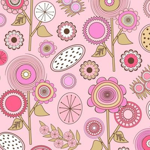 Pink Mid Century Modern Field of Flowers