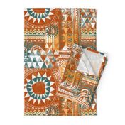 Tribal Bohemian Patchwork / Terracotta and Pine Green