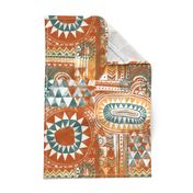 Tribal Bohemian Patchwork / Terracotta and Pine Green