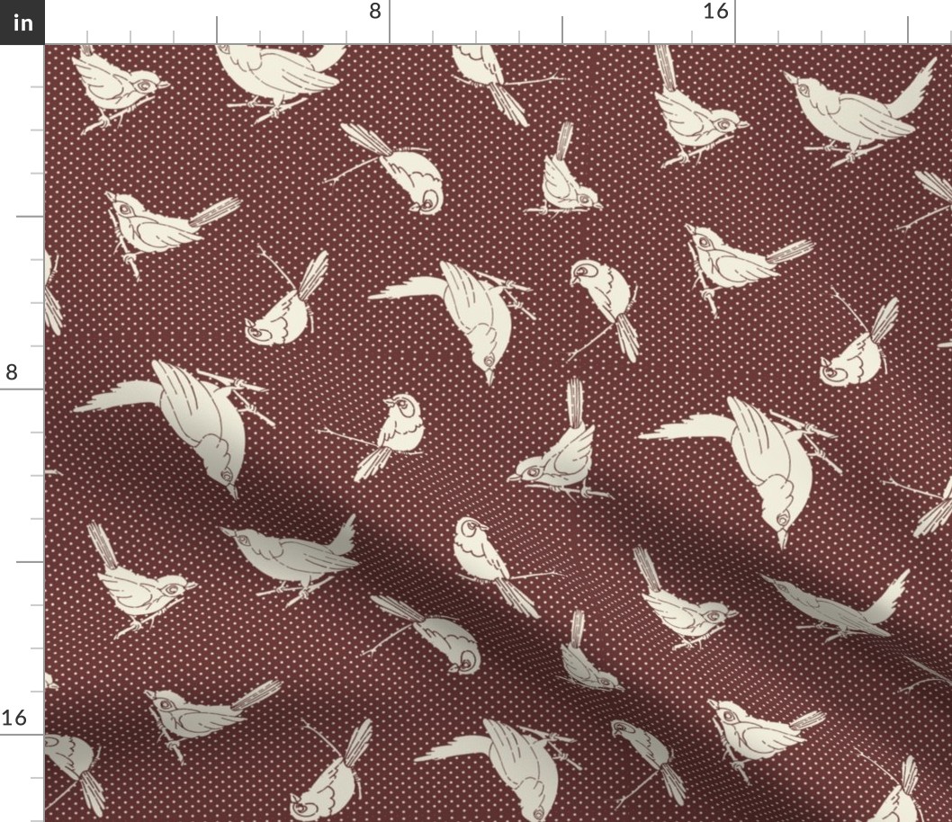 Garden Birds shadows maroon ow