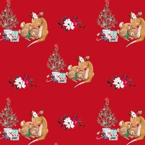 4" Mama and Baby Deer Christmas - Red