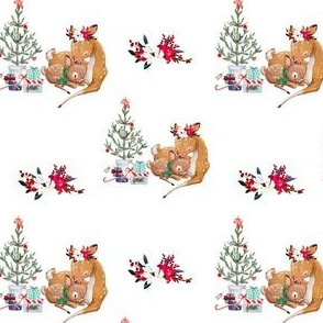 4" Mama and Baby Deer Christmas - White