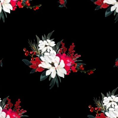 8" Red and White Christmas Flowers - Black