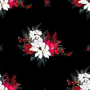 8" Red and White Christmas Flowers - Black