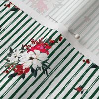 4" Red and White Christmas Flowers - Green Stripes