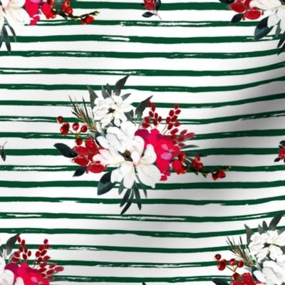 8" Red and White Christmas Flowers - Green Stripes