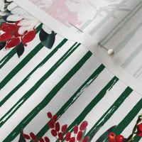 8" Red and White Christmas Flowers - Green Stripes