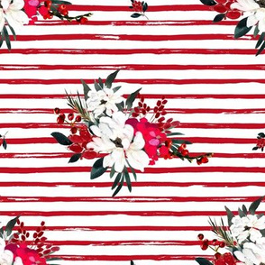 8" Red and White Christmas Flowers - Red Stripes