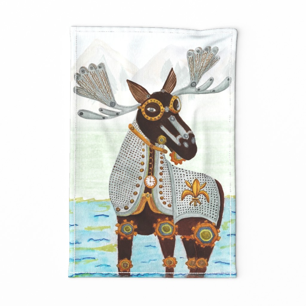 Steampunk Moose, tea towel