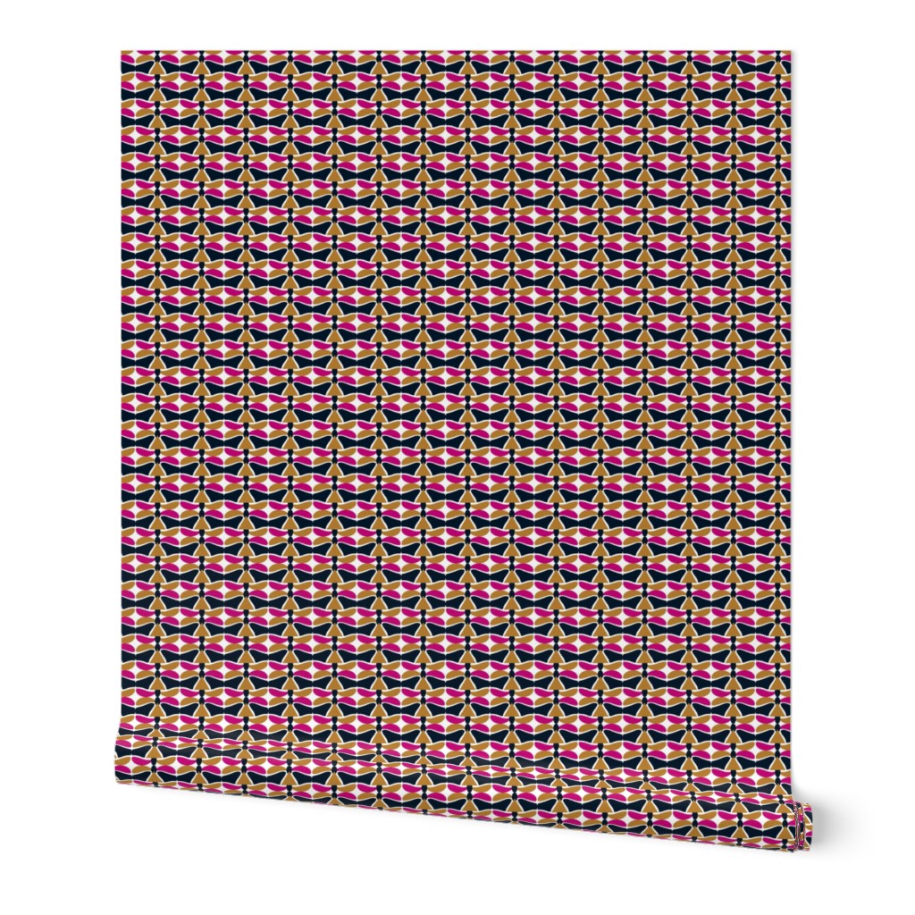 Time Warp Geometric Delight, Pink Gold Navy White Abstract