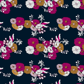Time Warp Happy Daisys, Pink Gold Navy White Floral