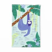 Sloth Jungle tea towel calendar 2024 (purple)