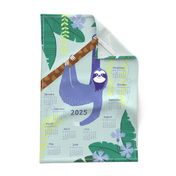 Sloth Jungle tea towel calendar 2024 (purple)