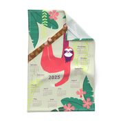 Sloth Jungle tea towel calendar 2024 (rose/pink)