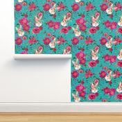 Bunny Fall Floral pink and teal watercolor