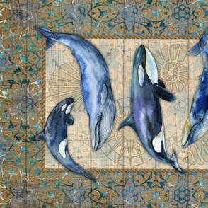 Tea Towel-Whales