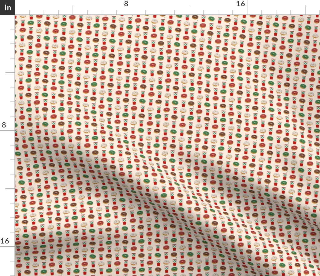SMALL - Donuts and coffee christmas cream fabric holiday themed patterns for sewing clothing and home