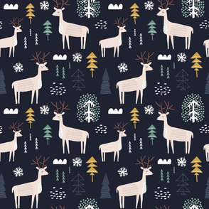 Winter deers in the wood