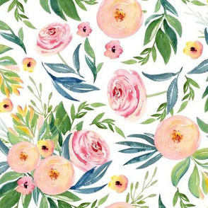 Pink and Peach Sherbert Florals // White