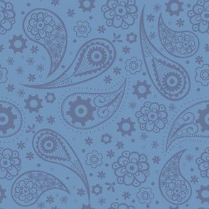 Paisley Steampunk Flowers Blue 