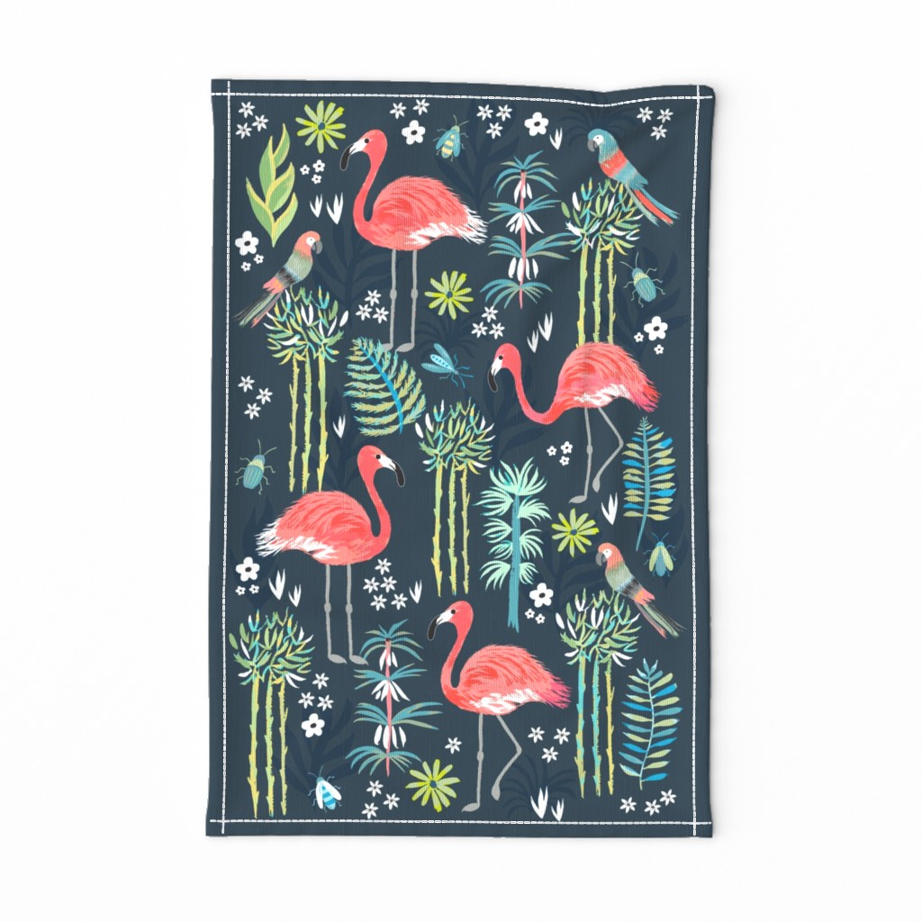 Painted Flamingoes Tea Towel