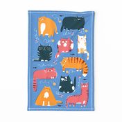 Playful cats tea towel