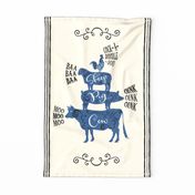 Farmhouse Animals Tea Towel ~ Cream Blue