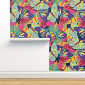 Hand drawn big colorful butterflies pattern pattern line design