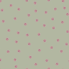 Painted Dots Pink on Vintage Green