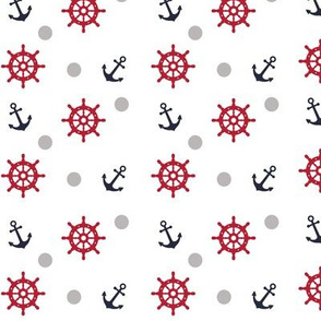Anchor and nautical wheel red and bl