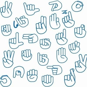 Tossed Sign Language ASL Alphabet on Blue