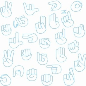 Tossed Sign Language ASL Alphabet on Light Blue