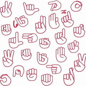 Tossed Sign Language ASL Alphabet on Red
