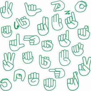 Tossed Sign Language ASL Alphabet on Green