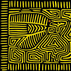Panama Kuna Indian Pajaro Mola - Yellow Black 21x18