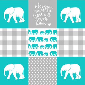 Elephant wholecloth - I love you more than you will ever know - patchwork - plaid - teal