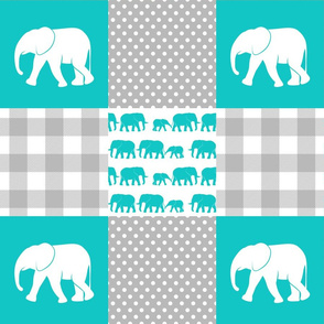 elephant wholecloth - plaid and polka dots - teal