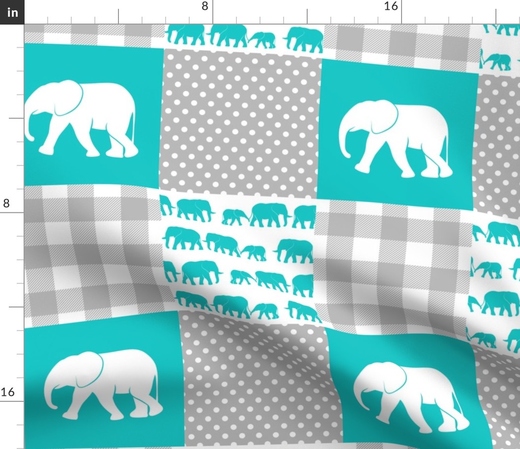 elephant wholecloth - plaid and polka dots - teal