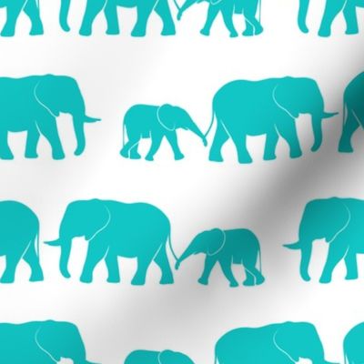 elephants march - teal on white