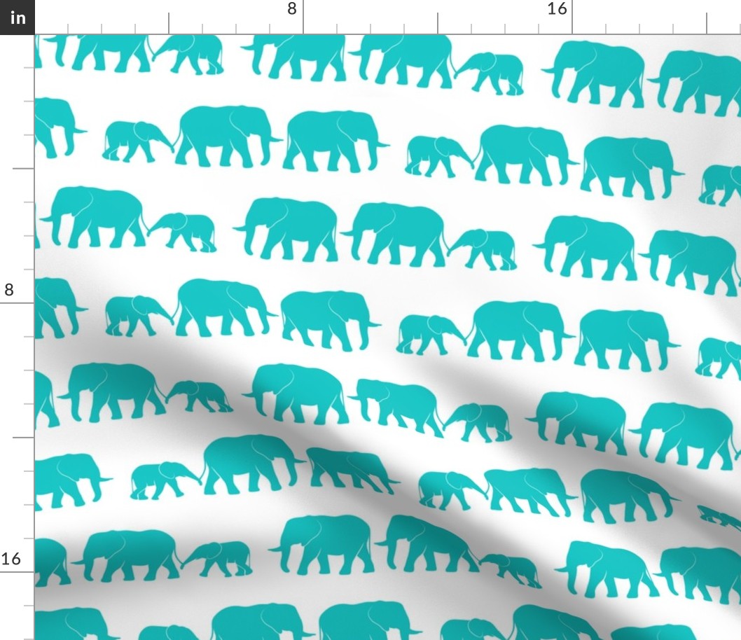 elephants march - teal on white