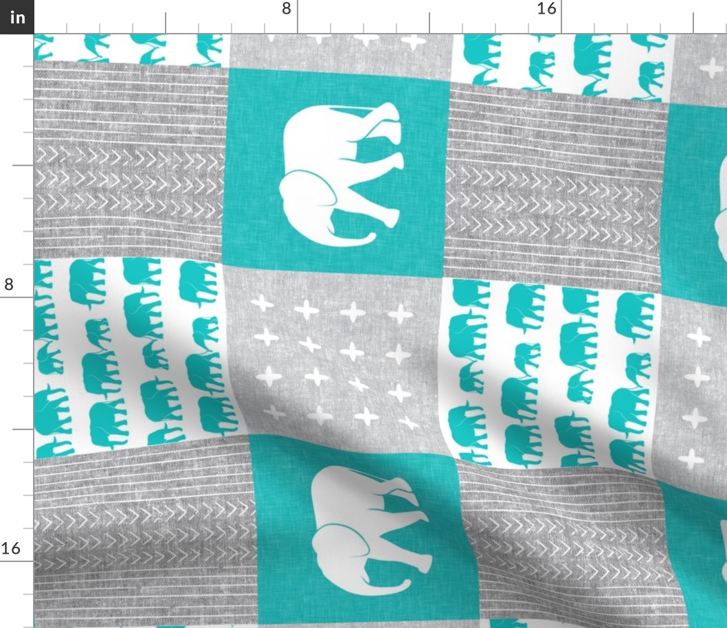 Elephant wholecloth - cross my heart - teal (90)