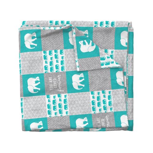 Elephant wholecloth - You are loved forever.  - teal (90)